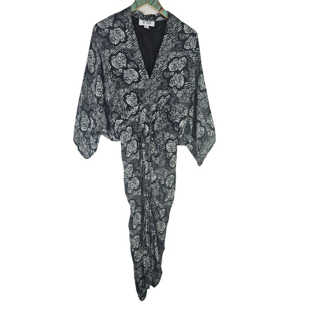 Vetiver Retrograde Kimono Dress Big Butterfly Black and White All Over Pattern, - Picture 3 of 12